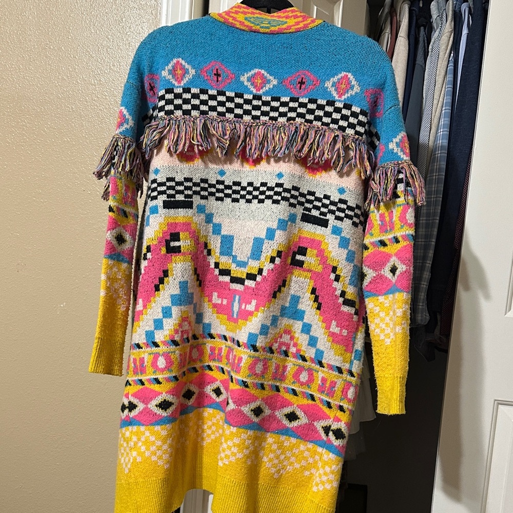THML Multicolor Patterned Cardigan with Fringe - image 3